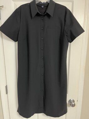 Lands End Black Lined Short Sleeve Wool Blend Shirt Dress Size 18